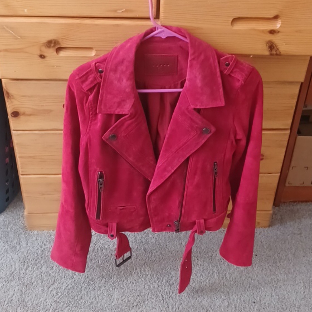 Red Leather Moto Jacket, Sz S
